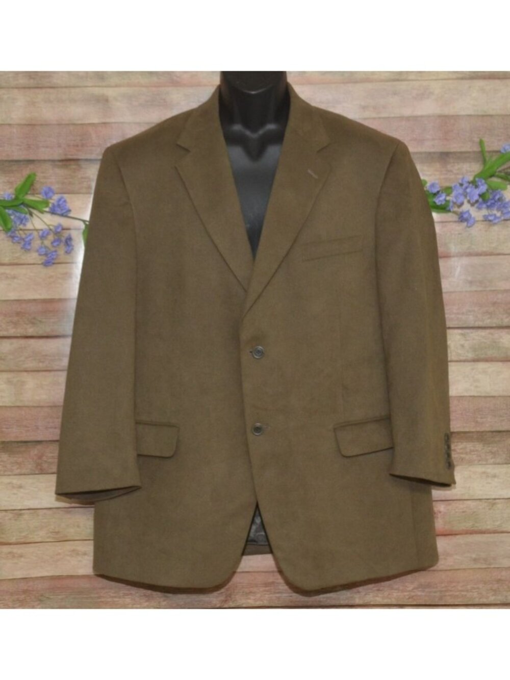 Andrew Fezza Mens Blazer 46R Brown Faux Suede Sport Coat 2 Button Stretch